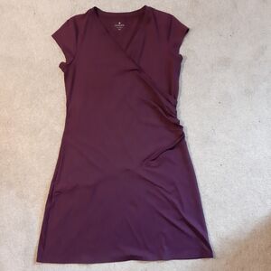 Athleta Athleisure Pleated Layered Large Petite Maroon Dress PL